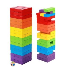 toytonic montessori wooden toys – colourful wooden blocks for boys 7–14 years | indoor balancing & building game | kids activity tower block for cognitive development & fun