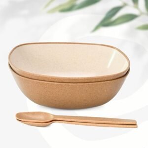 eha set of 4 earth friendly multipurpose bowls for kitchen with spoons | 750 ml | made with rice husk biocomposite| microwave safe bowl | for hot & cold serving bowl set | tortilla